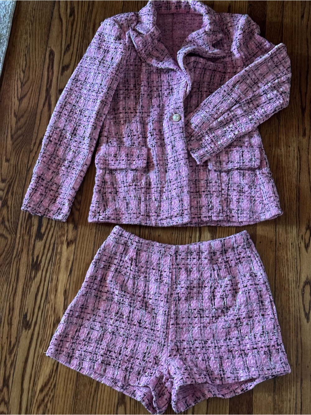 SHEIN Pink Bouclé Knit Jacket Set